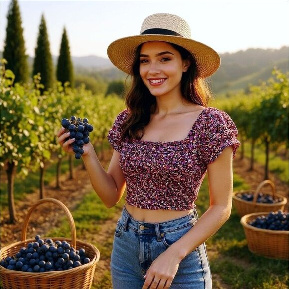 Kimchi Blue ✦ Puff Sleeve Floral Crop Top ✦ Smocked Cotton Cottagecore Blouse M - Picture 11 of 13